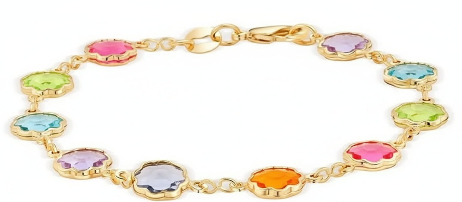 18K Gold Plated Multicolor Crystal Bracelet in 7.5 Inches, rainbow crystal bracelet