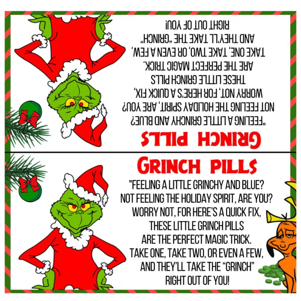Grinch Pills Printable, Grinch Pills Topper, Grinch Pills, Digital Label, Grinch Printable, Download, Grinch Christmas Candy Bag Topper