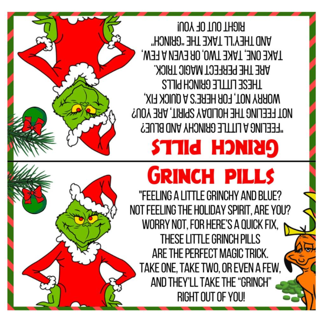 Grinch Pills Printable, Grinch Pills Topper, Grinch Pills, Digital Label, Grinch Printable, Download, Grinch Christmas Candy Bag Topper