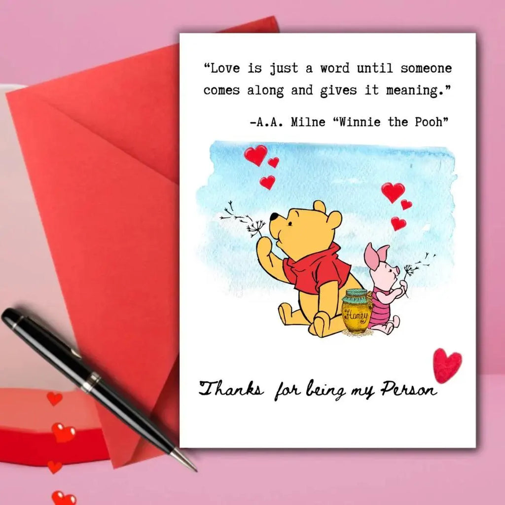 Winnie the Pooh Card, Winnie the Pooh, Winnie the Pooh Anniversary Card, winnie the pooh greeting for Wife, Boyfriend, Husband, Girlfriend