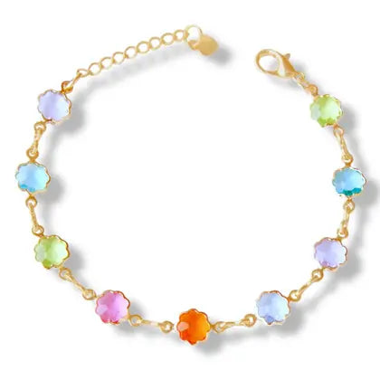 18K Gold Plated Multicolor Crystal Bracelet in 7.5 Inches, rainbow crystal bracelet