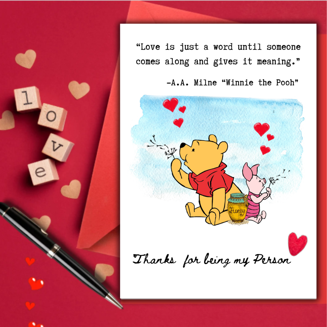 Winnie the Pooh Card, Winnie the Pooh, Winnie the Pooh Anniversary Card, winnie the pooh greeting for Wife, Boyfriend, Husband, Girlfriend