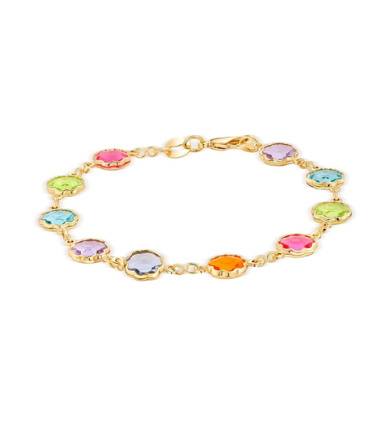 18K Gold Plated Multicolor Crystal Bracelet in 7.5 Inches, rainbow crystal bracelet
